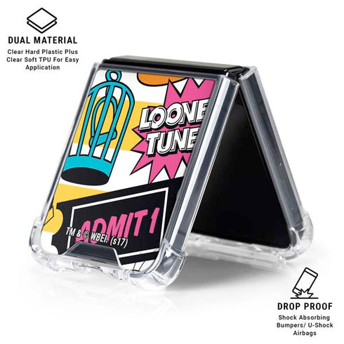 Looney Tunes Tweety and Sylvester Striped Patches Galaxy Z Flip6 Clear Case